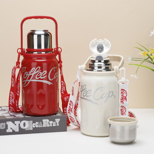 Popular Coca-Cola Large Capacity 316 Stainless Steel Insulated Cup, High-Aesthetic Outdoor Portable Shoulder Water Bottle