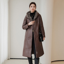 冬季新款真皮羽绒女中长款连帽水貂时尚休闲百搭真皮绵羊皮外套