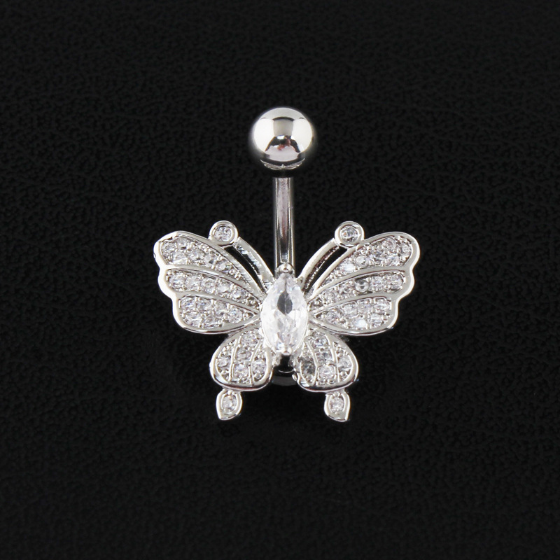 Piercing nombril papillon en acier inoxydable et zircon brillant_voghion.com