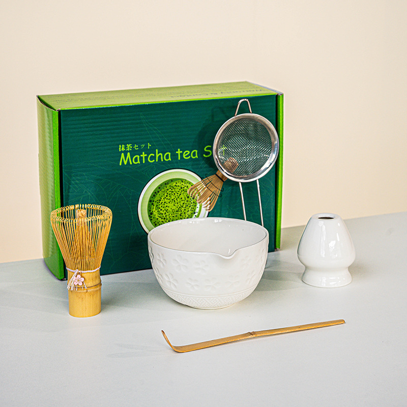 FJT 사쿠라 와이드 입 그릇 화이트 5개 세트(짙은 녹색 컬러 박스)