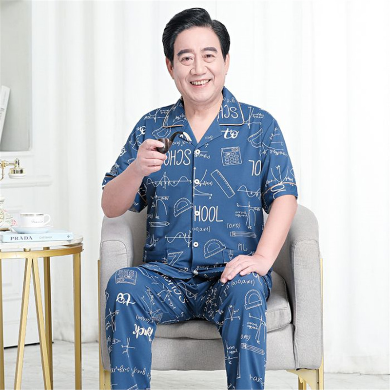 Pajamas de algodón delgado de manga corta para hombres, pajamas de verano, abuelos, padres, pajamas de verano, cuadros