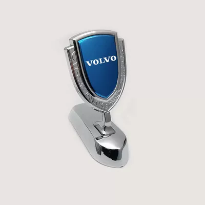 Emblem, Hood Metal Sticker, Car logo - volvo-shield-silver-blue-foldable
