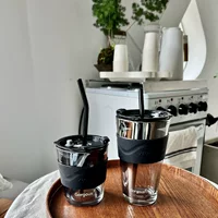 Новая стильная кофейная чашка, стеклянная чашка, чашка для воды, соломенная чашка, большая емкость с крышкой и нулевой емкостью
