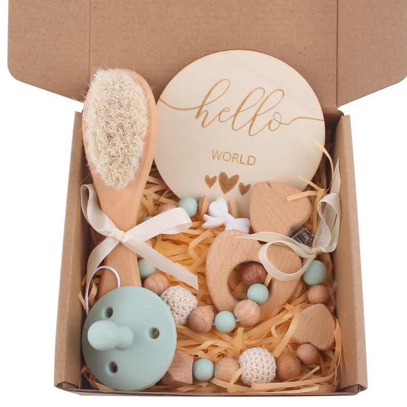 Nuevo bebé de dibujos animados amor haya mordedor hecho a mano arco chupete cadena pacificar bebé conjunto de cinco piezas