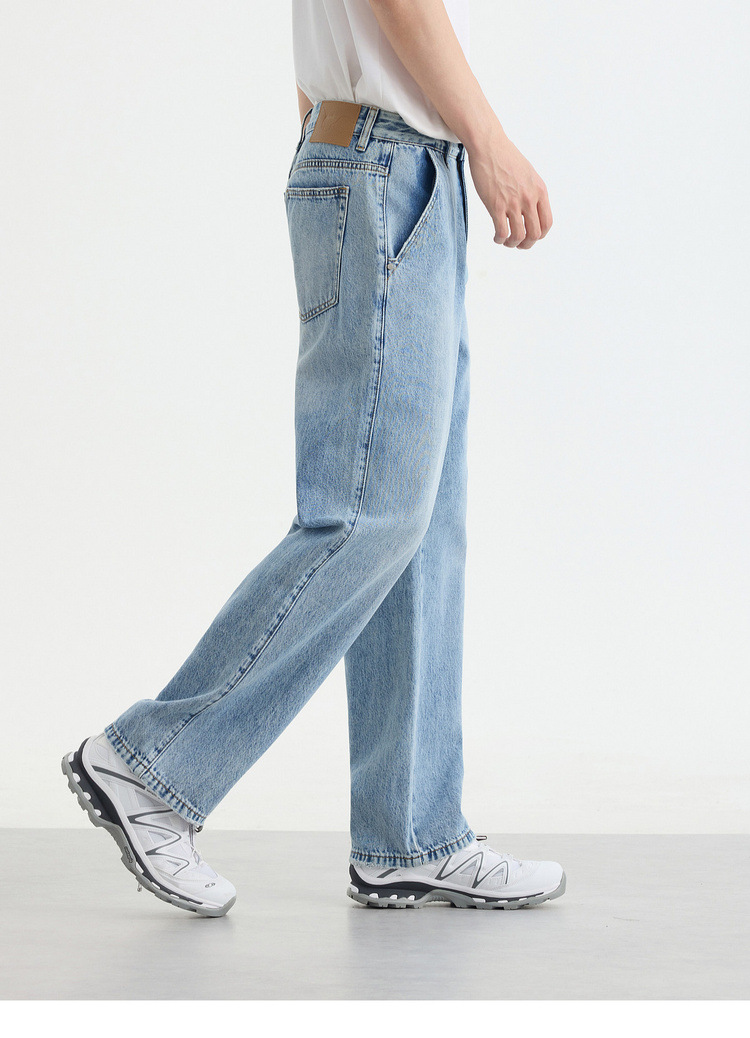 Quần jean nam ống rộng vải Lyocell cotton mềm rũ — Màu xanh da trời chi tiết 14