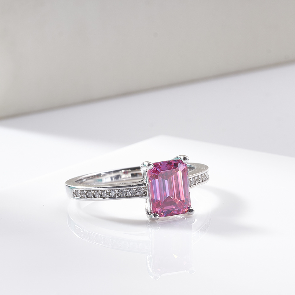 Anillo de plata esterlina s925 cuatro garras esmeralda Radeon corte anillo de piedra de moissan anillo de diamantes de moissan