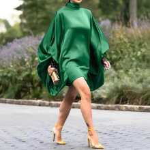 2025春秋新款独立站欧美热卖时尚气质休闲纯色女裙冰丝礼服连衣裙
