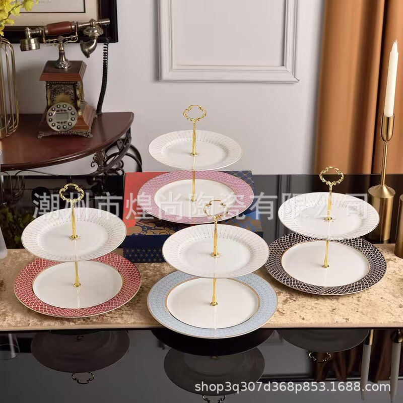 European-Style Light Luxury Royal Porcelain Bone China Glaze Cake Double-Layer Dessert Plate 10inch 8inch Set Gift Box
