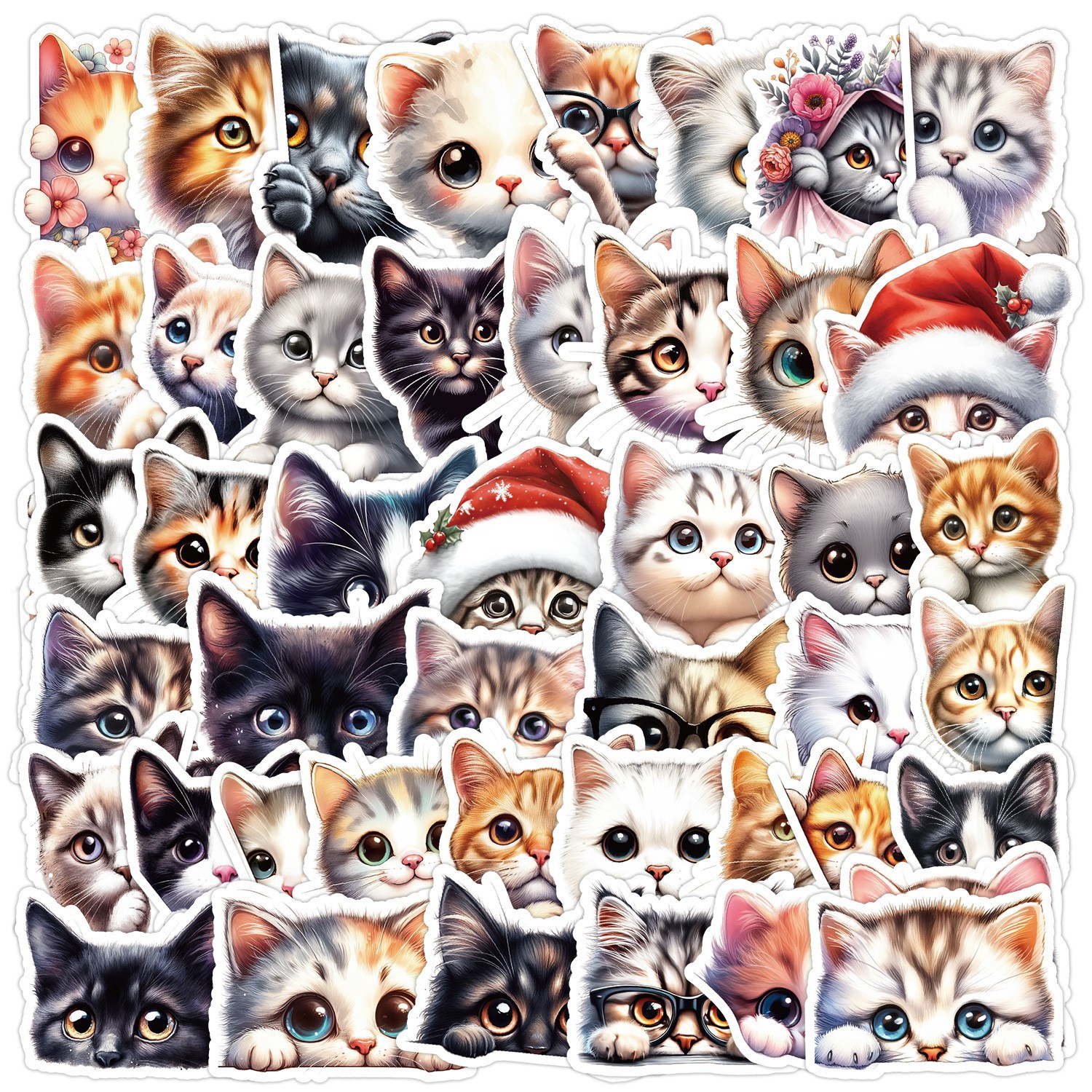 50 lindo gatito pegatinas de dibujos animados ordenador portátil teléfono taza de agua pegatinas cuaderno Diario pegatinas a prueba de agua