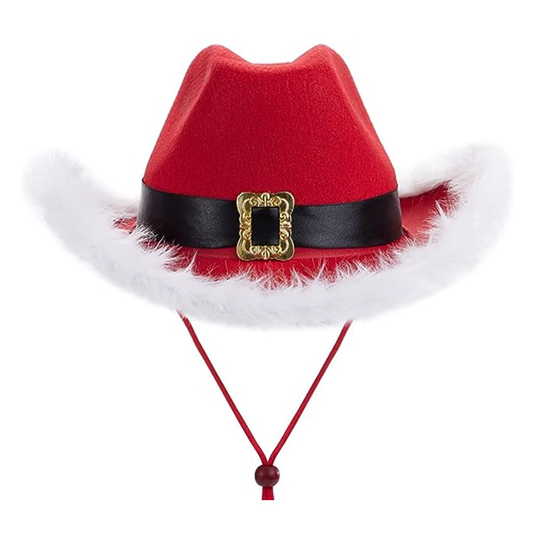 Sombrero de Navidad vaquero rojo transfronterizo sombrero de Navidad vaquero pluma sombrero vaquero occidental sombrero de Papá Noel
