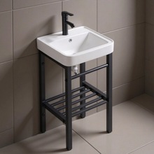 防锈卫生间易清洁小户型简装公寓落地式工程酒店洗手盆陶瓷一体盆