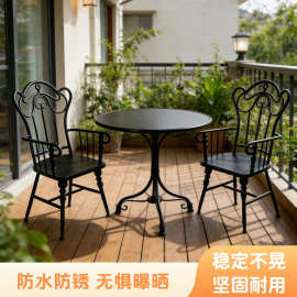 铁艺做旧桌椅组合户外庭院露天花园阳台咖啡店小圆桌餐桌露天桌椅
