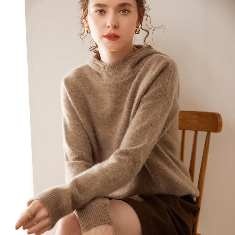 Luxury Texted 2024 Autumn and Winter Mountain Cashmere Sweater Hoodie Women's Loose Lazy Style Wool Knitted Base Hoodie