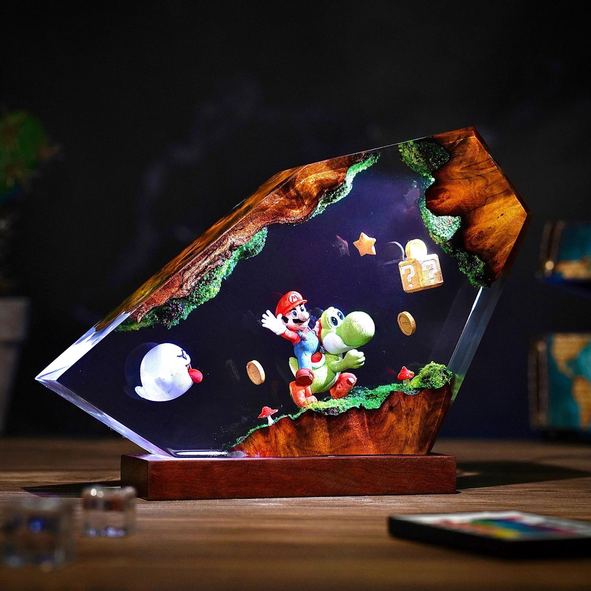 Mario y su amigo Jesse resina lámpara de noche lámpara de madera Europa y América venta cruzada caliente