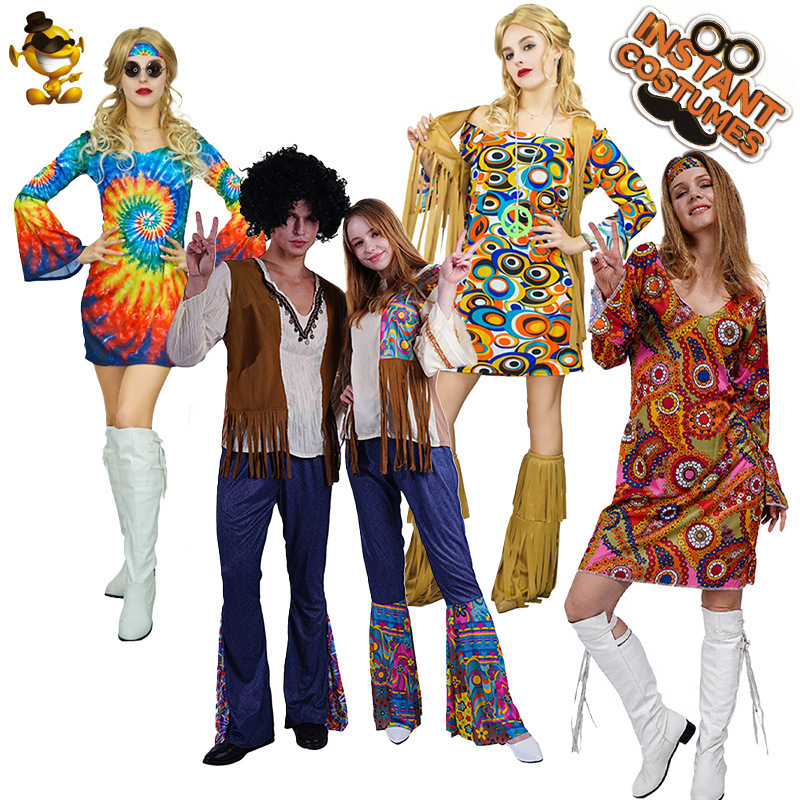 Adult Women's Retro Hippie Dress, 60S Hippie Style Party Performance Costume Distribution Adult Women's Retro Hippie Dress, 60S Hippie Style Party Performance Costume Distribution