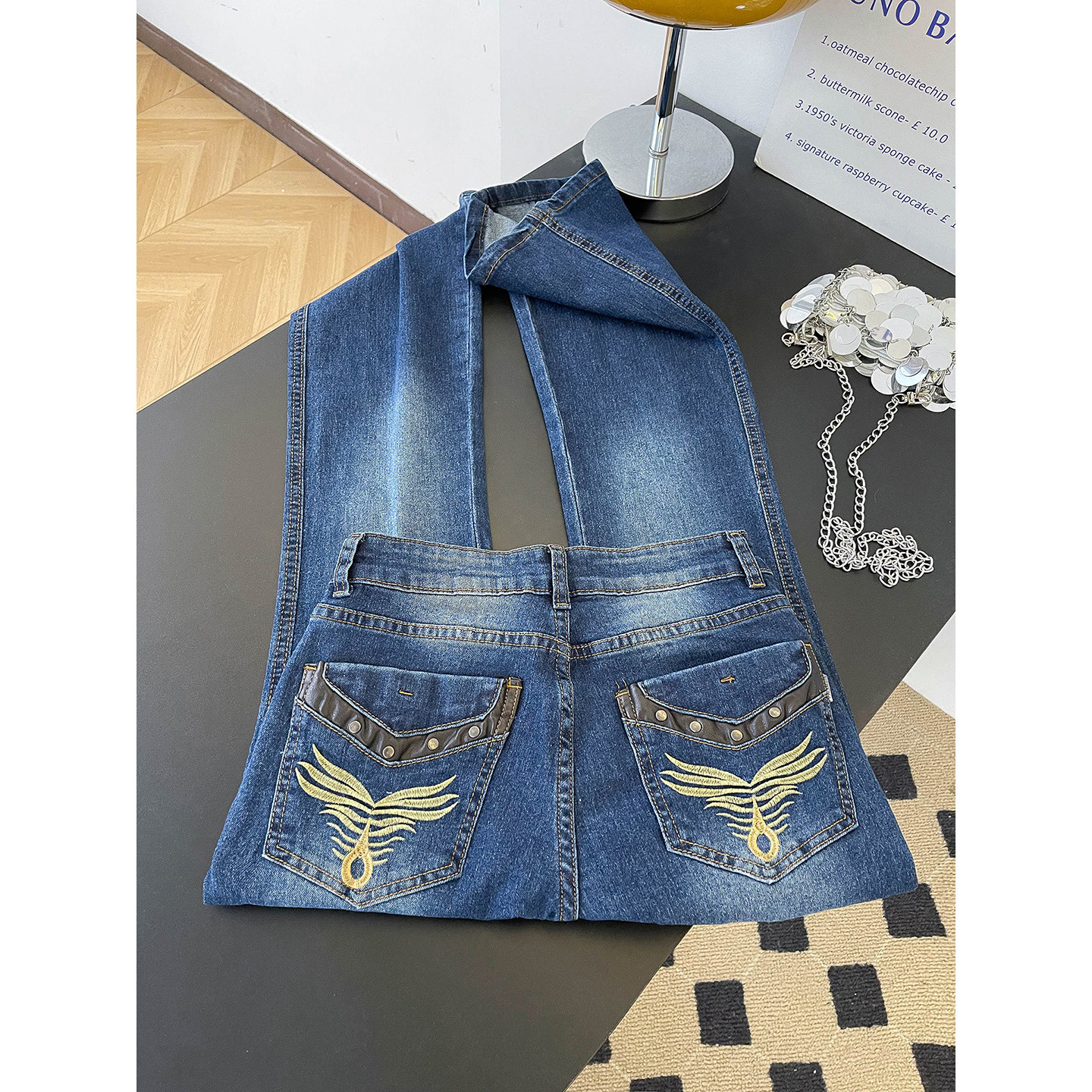 Women's Low Rise Straight Leg Jeans Embroidered Spicy Style Casual Trousers Spring Fashion With Pockets Slightly Flared Floor-Length_mkmklike.com
