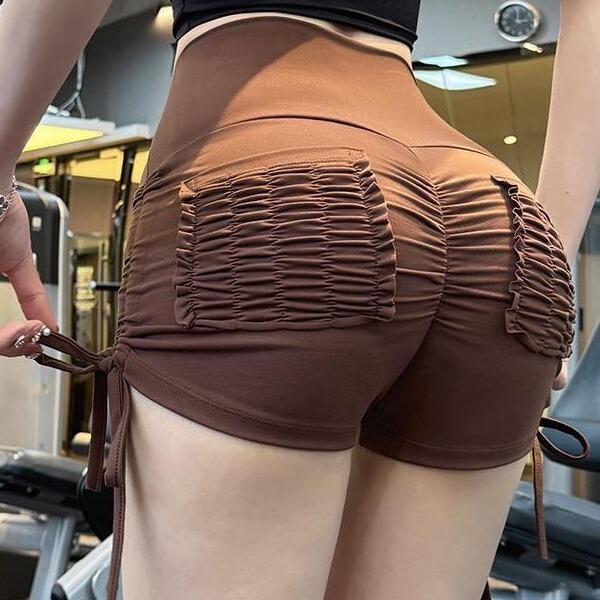 Sexy Drawstring Peach Hip Thin Tight Sports Shorts Women's High Waist Hip Trousers Fitness Yoga Shorts