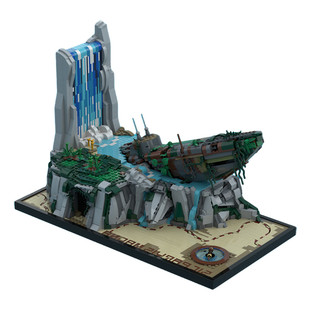 C7705 Perspective Model with Waterfall, Cliff and Shabby U-Shaped Boat 2914 Particle Number