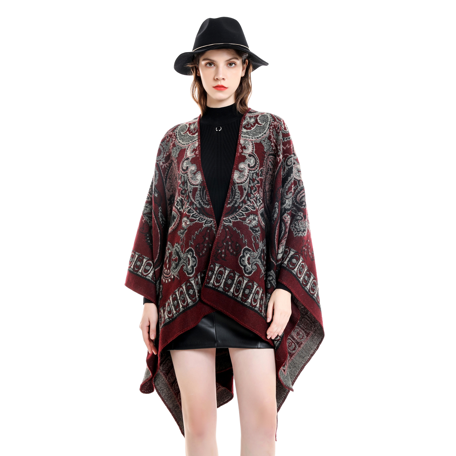 Otoño e Invierno nuevo chal floral patrón de moda color a juego capa europea y americana abrigo caliente para las mujeres
