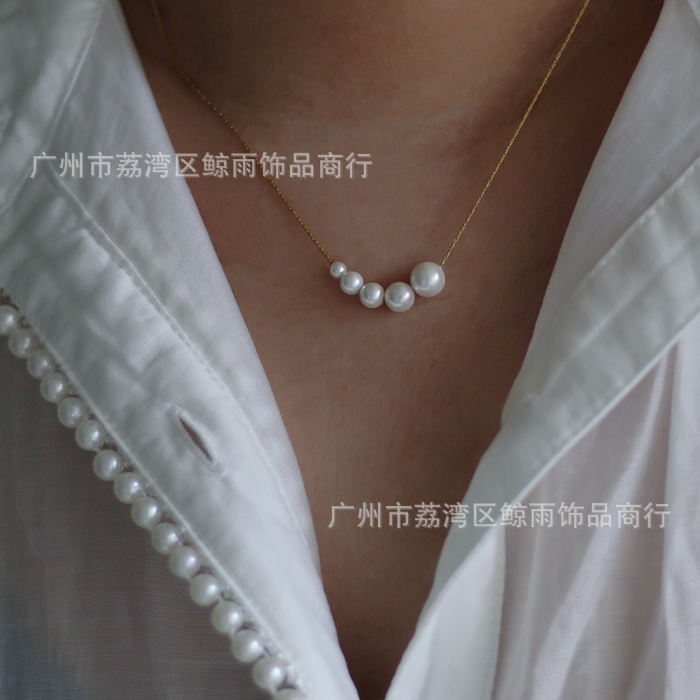 Jewelry Gradient Bubble Five Pearl Collar Chapado En Oro De Acero De Titanio De 18 Quilates display picture 8
