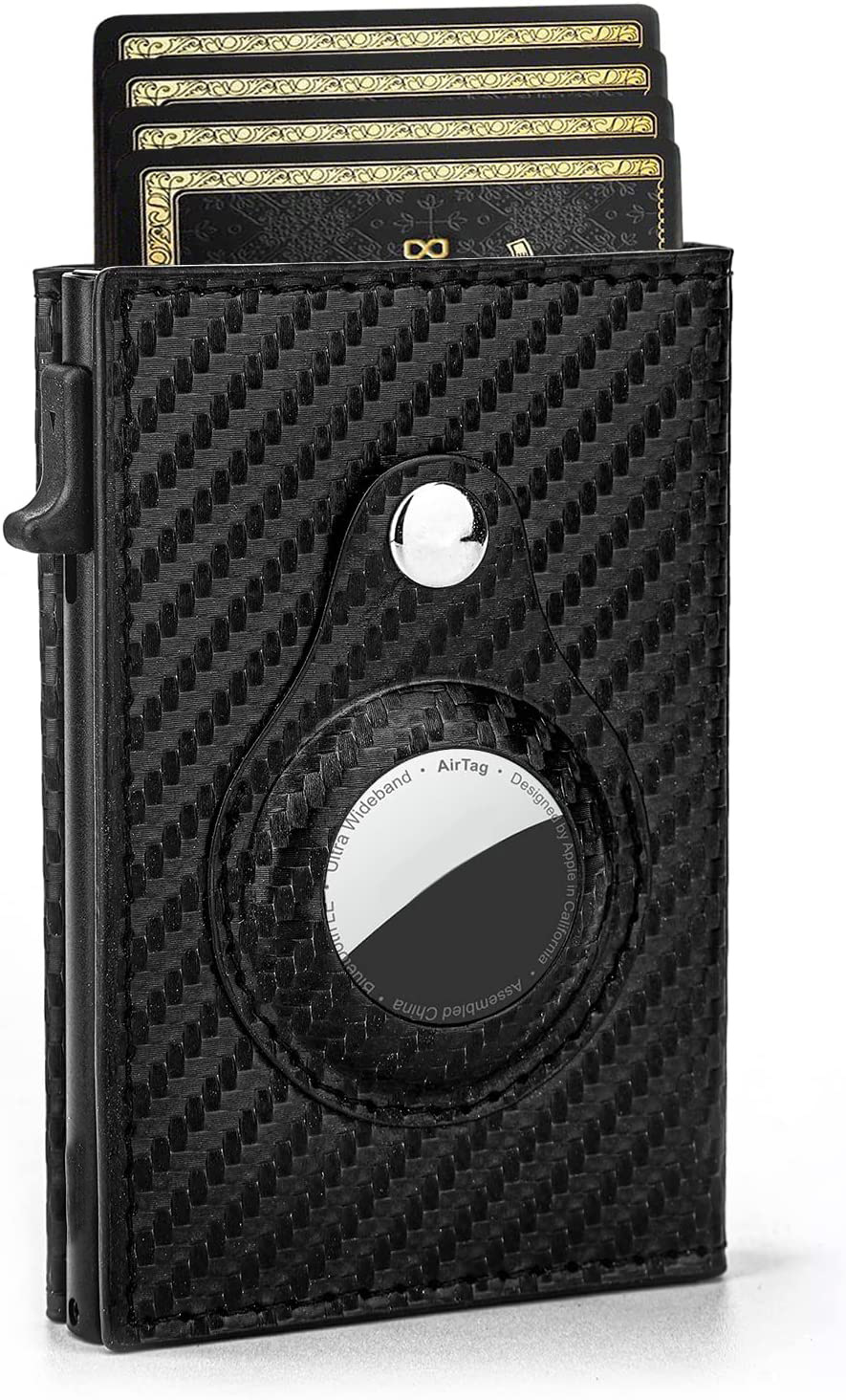 RFID europeo y americano Amazon metal aleación de aluminio titular de la tarjeta Airtag metal 100% cuero genuino Comercio exterior hombres