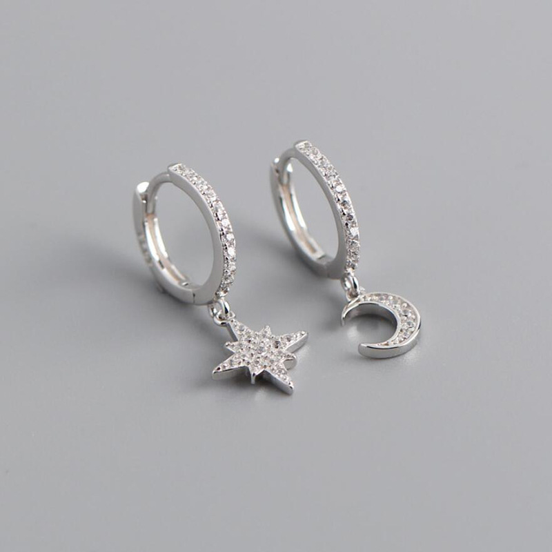 Cross-border Light Luxury Star And Moon Asymmetric Diamond Earrings Korean Temperament Niche Earrings display picture 8