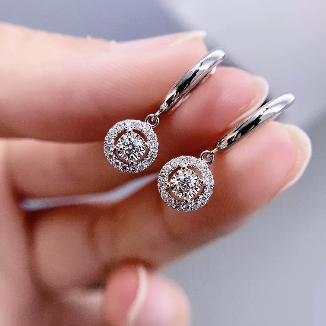 新款18K金耳环钻石耳钉真钻K金au750耳环南非真钻18K真金耳圈供应