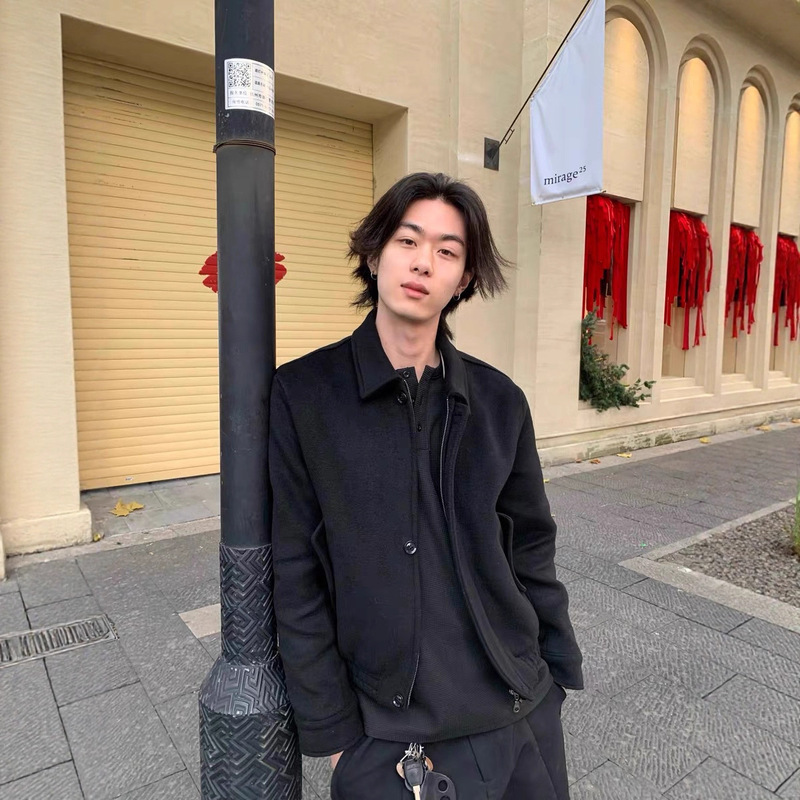 50 Wool Structured Wide-Striped Lining Spring and Autumn Regular Shoulder Boxy Short Wide Zipper Lapel Unisex Jacket Coat Trendy