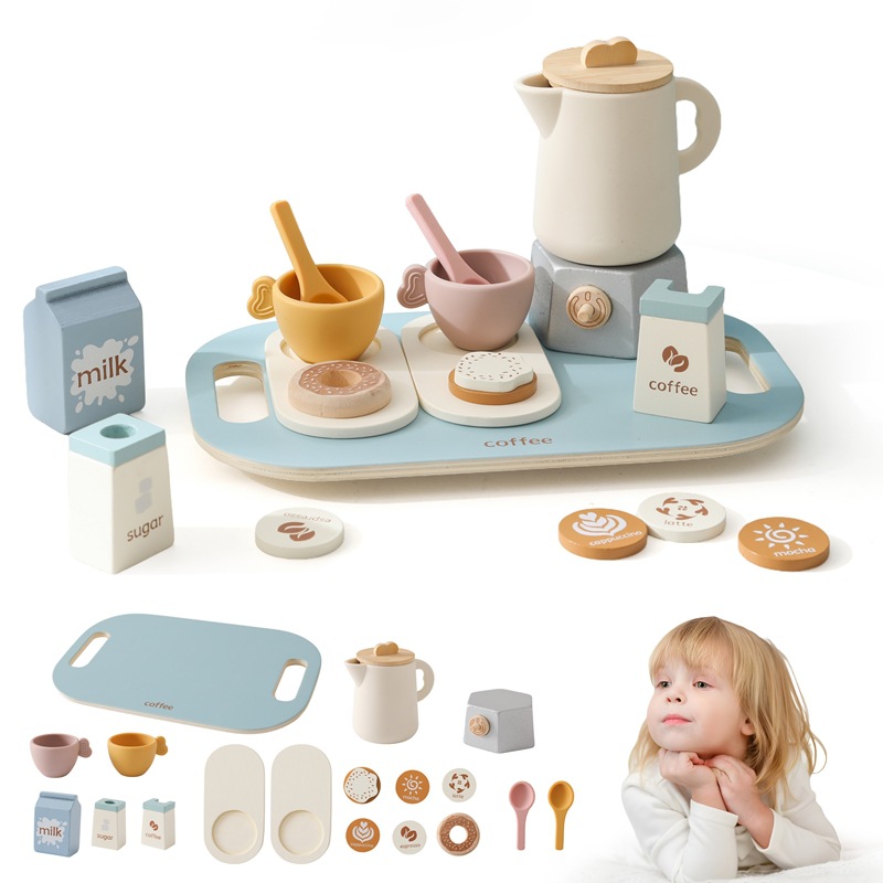 Educación temprana para niños Cognitivo Café Vajilla Simulación Juegos de la casa Juguetes Rompecabezas para bebés Silicona multifuncional Taza de té de madera