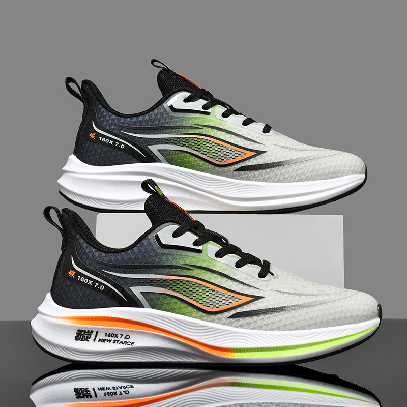 Zapatos para correr de carreras antideslizantes y resistentes al desgaste para estudiantes jóvenes, zapatos deportivos casuales de tablero de carbono con suela suave transpirable de malla ultraligera para hombres