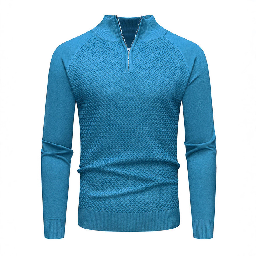 Amazon otoño y invierno nuevo estilo de hombre medio alto cuello cremallera camisa de punto de manga larga moda de color sólido suéter de hombre