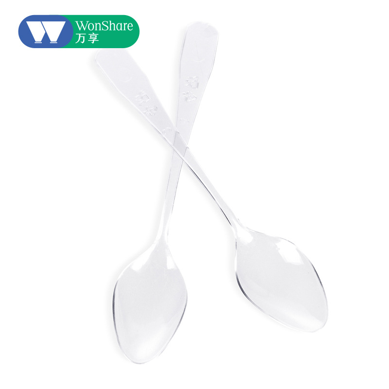 Cuchara desechable de punto cuidadosamente seleccionada Cuchara de pudín transparente de plástico de 10cm Cuchara de postre Spot engrosado Transfronterizo Amazon