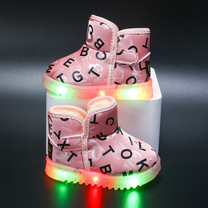 Nuovi stivali da neve per bambini invernali con luci Scarpe in cotone ispessito per bambini Stivaletti da ragazzo Suola morbida antiscivolo da donna Scarpe per bambini calde_voghion.com