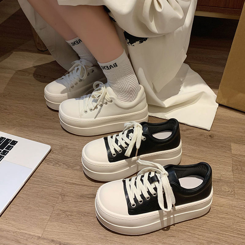 Thick-soled small white shoes women's 2025 spring and autumn new all-match height-increasing casual campus style board shoes bread shoes single-layer shoes