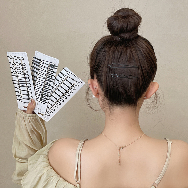 Tarjeta de clip de una sola palabra negra simple para niñas 2025 nuevo clip de cabello roto en la parte posterior de la cabeza tocado horquilla de flequillo de celebridades de Internet