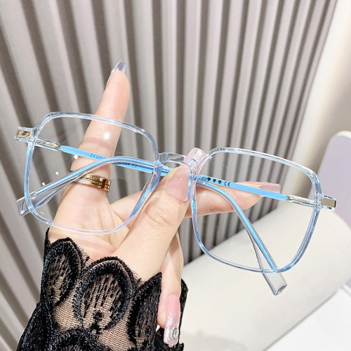 New Korean version of anti-blue light glasses frame, fashionable large frame, square plain mirror, myopia finished product with prescription glasses