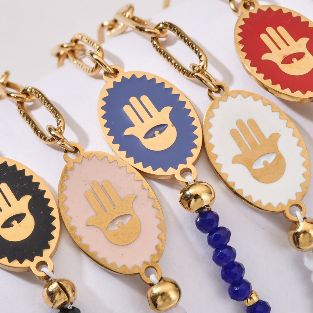 Bracelets Classification 1 Piece Quantity Streetwear Devil's Eye Palm Stainless Steel Crystal Beaded Plating Bracelets