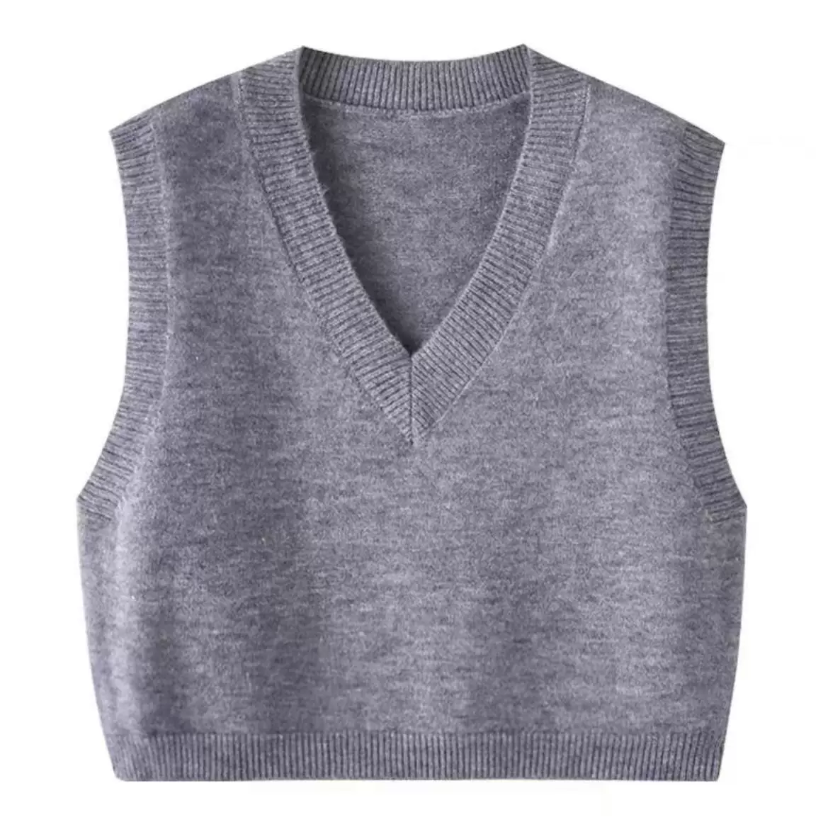 韩系秋冬季新款针织衫毛衣女背心 V领纯色休闲简约风马甲外搭上衣