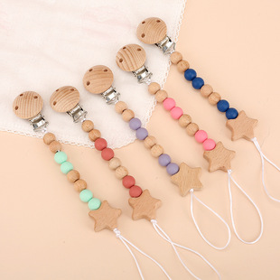 Baby supplies pacifier chain baby silicone chain five-pointed star Beech pacifier clip love heart pacifier