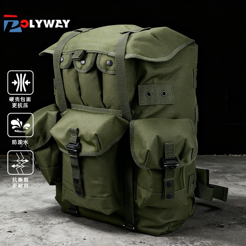 Double Shoulder Backpack Tactical Iron Frame Bag Outdoor Camping Hiking Polyester Large Capacity Supplies