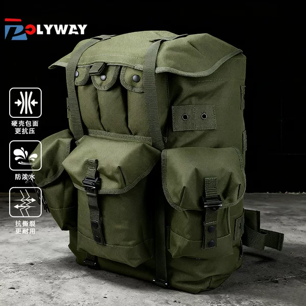 Double Shoulder Backpack Tactical Iron Frame Bag Outdoor Camping Hiking Polyester Large Capacity Supplies