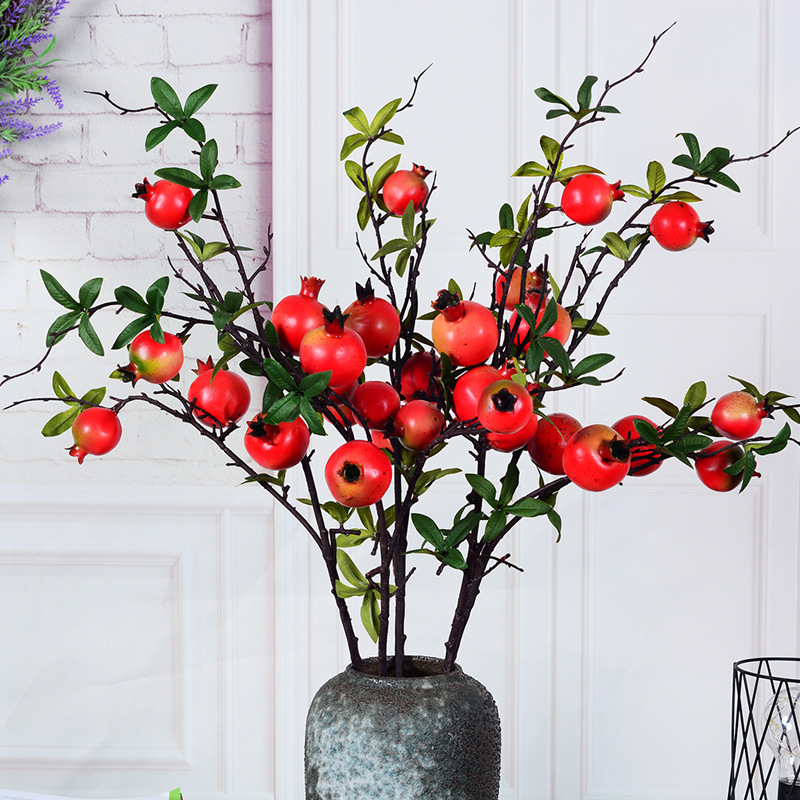 仿真石榴6果帶葉石榴果家居裝飾軟裝攝影道具仿真花假花仿真果實