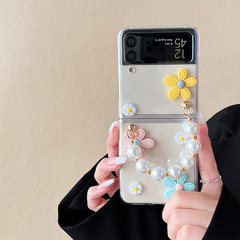 Samsung ZFlip4 folding mobile phone case suitable for ZFlod3 daisy small fresh ins flower transparent pearl handheld