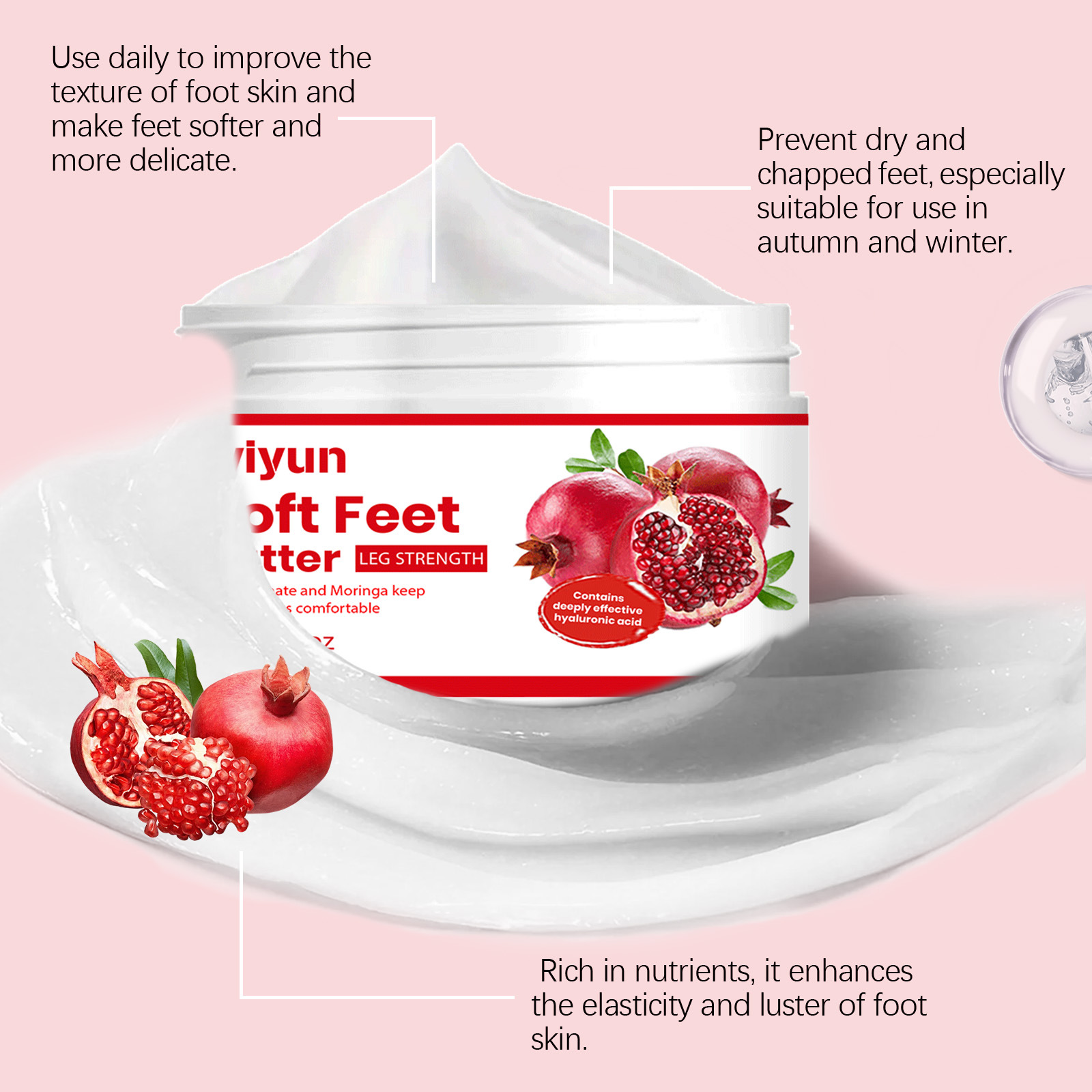 Fußpflegecreme, erweichende Fußpflegecreme mit Granatapfel-Moringasamen, feuchtigkeitsspendende Fußcreme für die Ferse_voghion.com