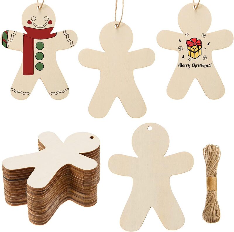 10個の木造の姜餅の男性は透かしを彫って未完成の木の切れのdiyの木のクリスマスツリーの装飾の札を作ります。|undefined