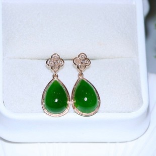 Fubei Diamond Jewelry [18K Rose Gold Inlaid with Natural Hetian Jasper Earrings] the Size of the Loose Stone Is about 8*12mm