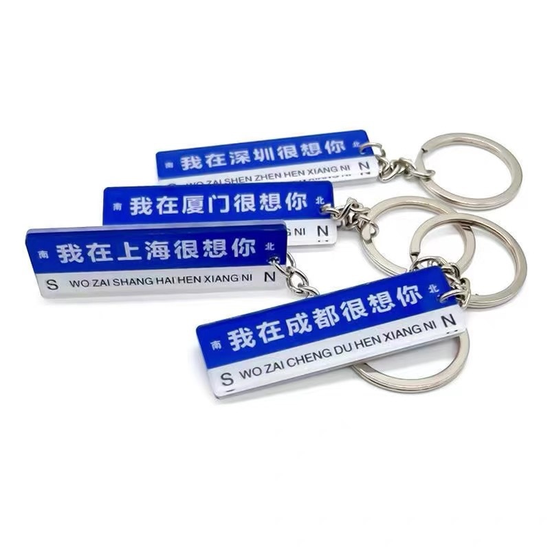 Cartoon Anime Couple Students I Miss You so Much Where I Am City Slogan Street Sign Keychain Pendant