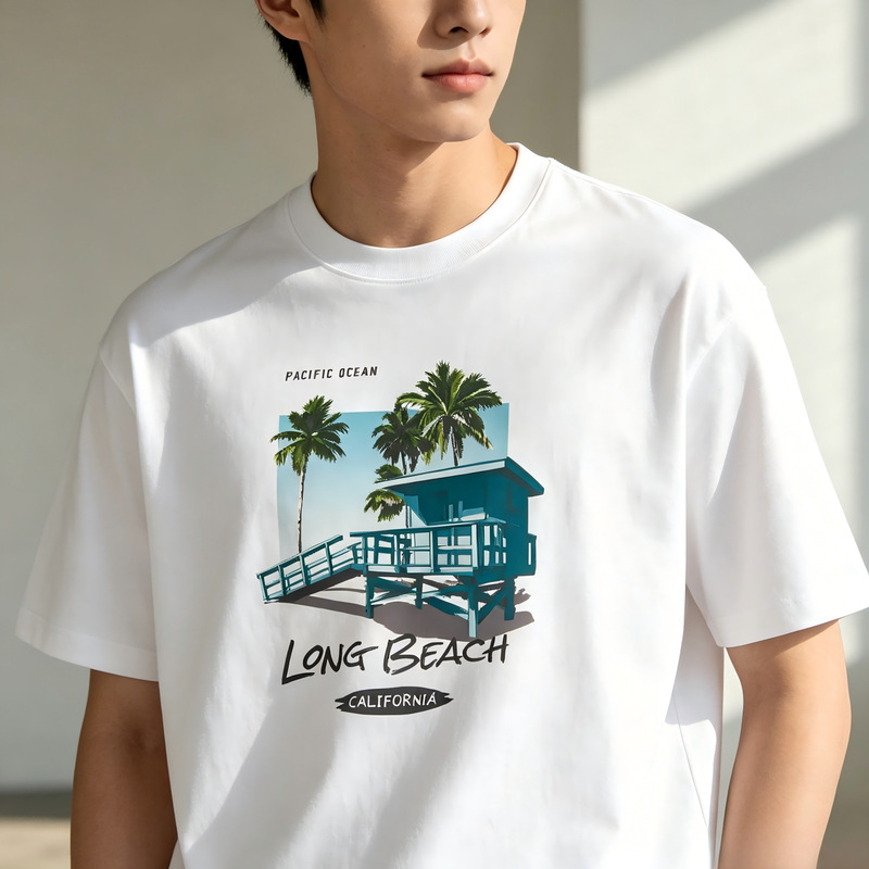 Beach Scenery Print Men's Short-Sleeved T-Shirt, Exquisite Retro Ethnic Style, Cool and Antibacterial, Popular at Home, S757 Beach Scenery Print Men's Short-Sleeved T-Shirt, Exquisite Retro Ethnic Style, Cool and Antibacterial, Popular at Home, S757