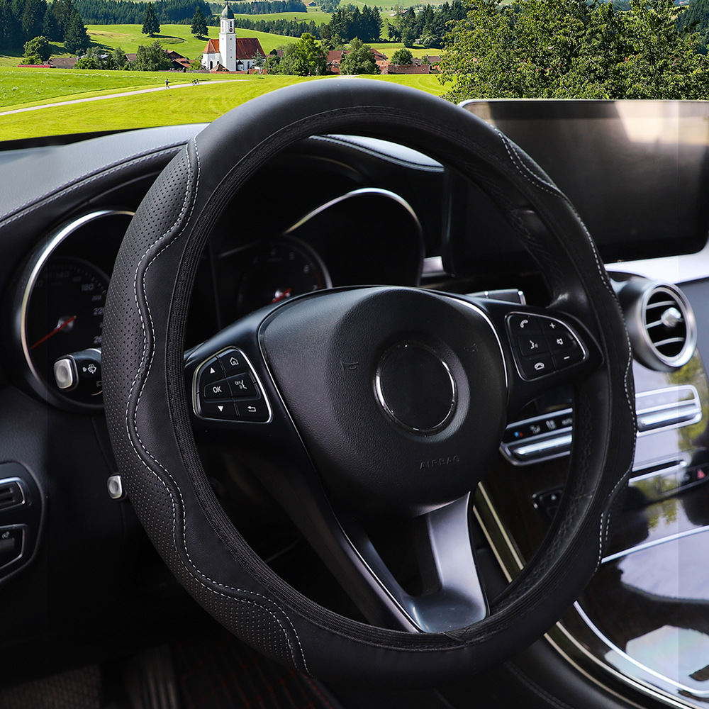 Anillo no interior de fibra cuero en relieve corrugado elástico volante cubierta de la manija del coche cubierta cuatro estaciones transfronterizas AliExpress