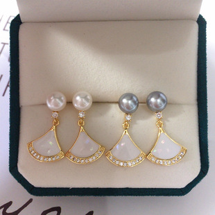 Natural Freshwater Pearl Earrings Women's 18K Bag Gold Light Luxury High Style Dance Dress Elegant Earrings S925 Sterling Silver Earrings